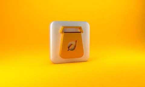 Gold Tea packaging icon isolated on yellow background. Paper bag with tea. Si Stock Illustration