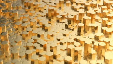 Gold tech 3d hexagons abstract background loop able, mesh pattern Stock Footage 124708684