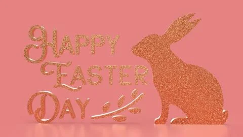 The Gold Text and rabbit for Easter Day concept 3d Rendering. Stock Photos