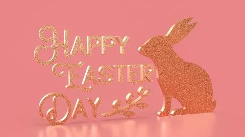 The Gold Text and rabbit for Easter Day concept 3d Rendering. Stock Photos