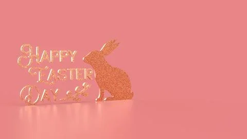 The Gold Text and rabbit for Easter Day concept 3d Rendering. Stock Photos
