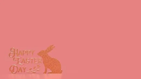 The Gold Text and rabbit for Easter Day concept 3d Rendering. Stock Photos