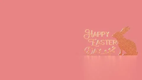 The Gold Text and rabbit for Easter Day concept 3d Rendering. Stock Photos