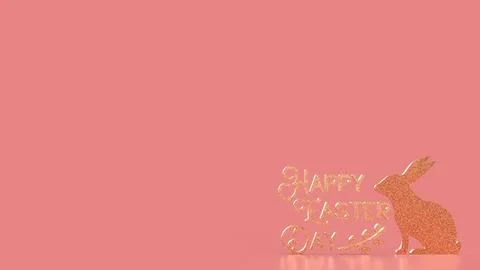 The Gold Text and rabbit for Easter Day concept 3d Rendering. Stock Photos