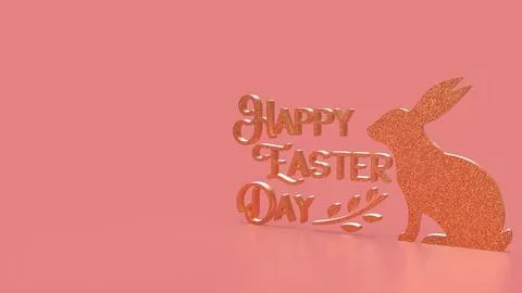 The Gold Text and rabbit for Easter Day concept 3d Rendering. Stock Photos