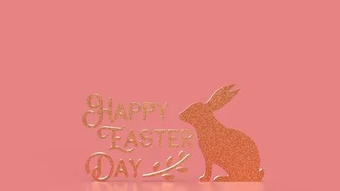 The Gold Text and rabbit for Easter Day concept 3d Rendering. Stock Photos