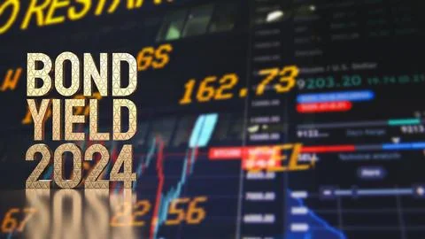 The Gold text Bond Yield on chart background for Business concept 3d renderin Stock Illustration
