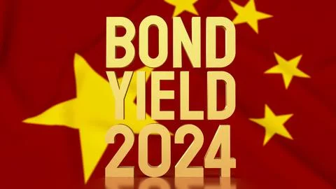 The Gold text Bond Yield on China flag  background for Business concept 3d .. Stock Illustration