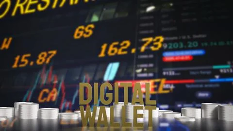 The Gold text digital wallet for Application or technology concept 3d rende.. Stock Illustration
