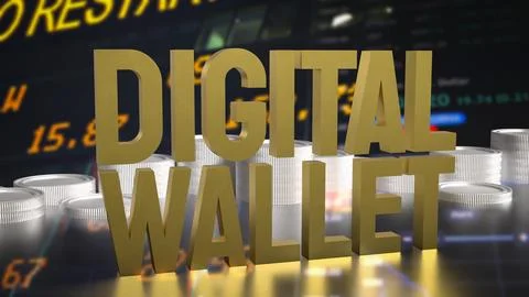 The Gold text digital wallet for Application or technology concept 3d rende.. Stock Illustration