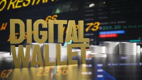 The Gold text digital wallet for Application or technology concept 3d rende.. Stock Illustration