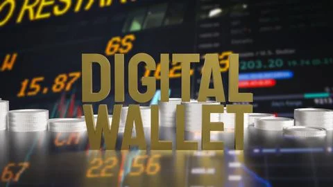 The Gold text digital wallet for Application or technology concept 3d rende.. Stock Illustration
