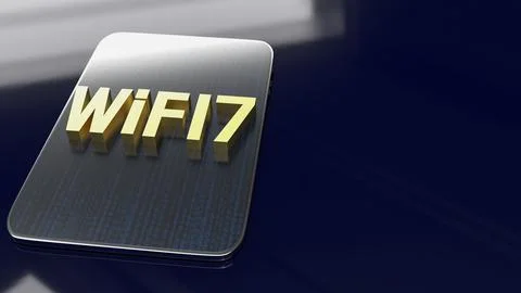 The gold text wifi 7 on tablet for internet or technology concept 3d renderin Stock Illustration