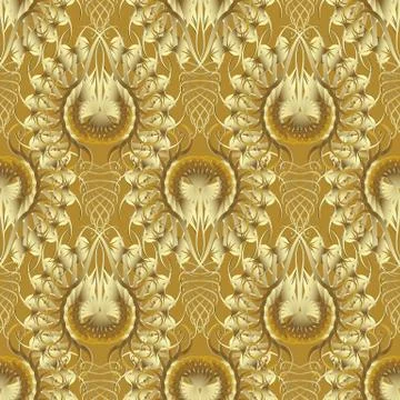 Gold textured 3d seamless pattern. Vector golden patterned vintage background Ilustración de archivo