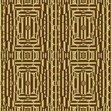 Gold textured 3d seamless pattern. Ornamental vector grid background. Surface 스톡 일러스트