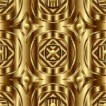 Gold textured 3d vector seamless pattern. Golden ornamental geometric background Ilustración de archivo