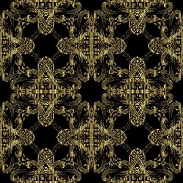 Gold textured grunge seamless pattern. Floral ornamental vector luxury backgr Stock Illustration