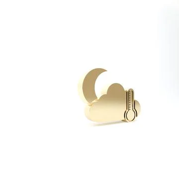 Gold Thermometer and cloud with moon icon isolated on white background. 3d il Stock Illustration
