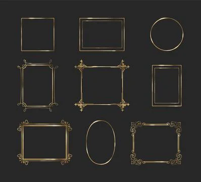 Gold thin frame. Luxury rectangle line border 스톡 일러스트