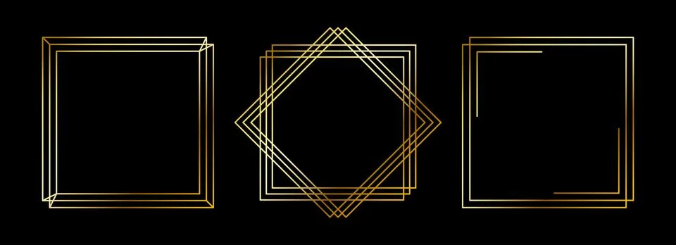 Gold thin frames set. Golden square borders in art deco style. Thin linear Illustrazione stock