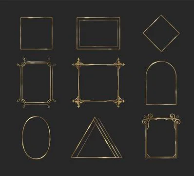 Gold thin frames simple and with ornament. Stock Illustration