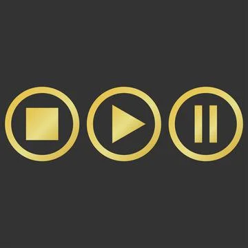 Gold three button play pause stop Stock Illustration