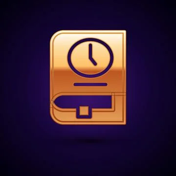 Gold Time for book icon isolated on black background.  Vector Stock Illustration