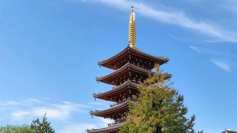 The gold tip of the high tower temple in Tokyo Japan Stock Footage 121446930