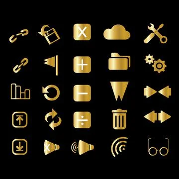 Gold toolbar interface icons Stock Illustration