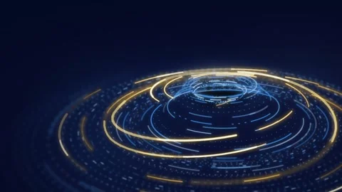Gold Torus Vortex Arcs Loop Animation Deep Navy Circular Motion Background Stock Footage 343066717