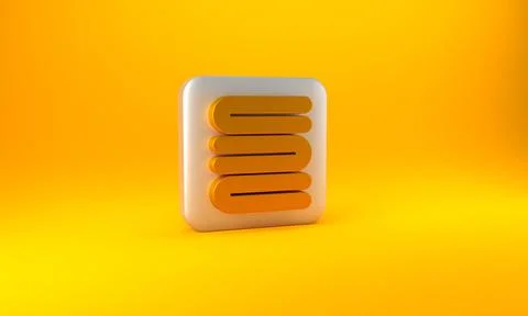 Gold Towel stack icon isolated on yellow background. Silver square button. 3D Illustrazione stock