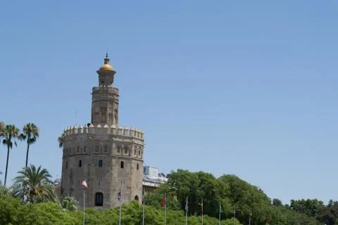 Gold tower with flags Stock Photos