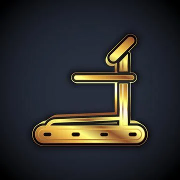 Gold Treadmill machine icon isolated on black background. Vector Stock Illustration
