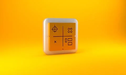 Gold Treasure map icon isolated on yellow background. Silver square button. 3D Stock Illustration