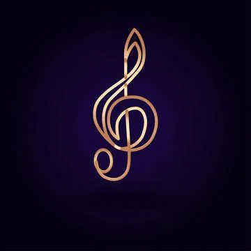 Gold treble clef icon. Vector illustration isolated on a blue background. Sch Stock Illustration
