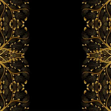 Gold Tree Border isolated on Black Background Stock Illustration
