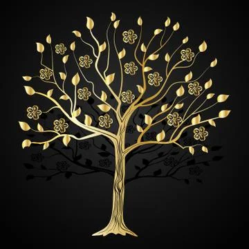 Gold tree with flowers Stock Illustration
