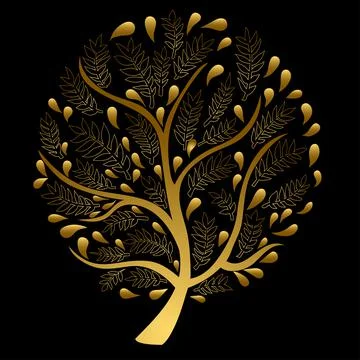 Gold Tree isolated on Black Background Stock Illustration