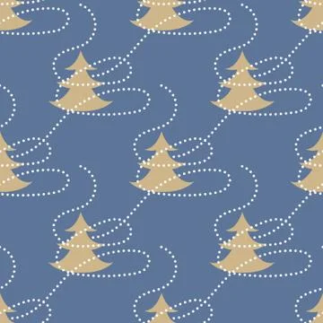 Gold tree vector seamless pattern on blue background イラスト素材