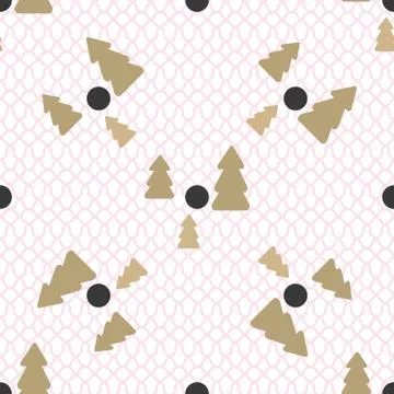 Gold tree vector seamless pattern with black dots on mesh texture イラスト素材