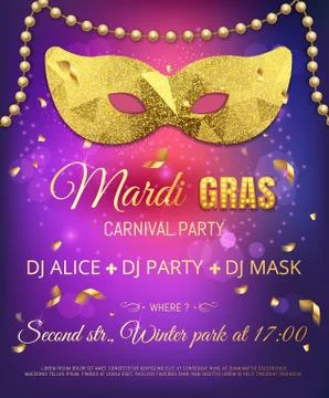 Gold triangle pattern glitter mask for Mardi Gras Tuesday carniv Illustrazione stock