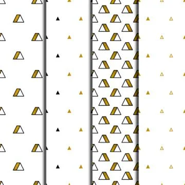 Gold triangles patterns set on white background. Abstract seamless repeating Stock Illustration