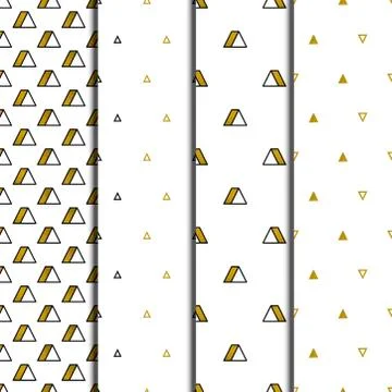 Gold triangles patterns set on white background. Abstract seamless repeating Stock Illustration