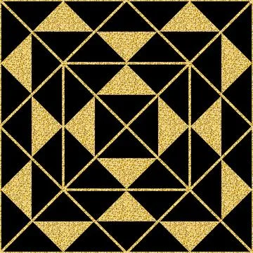 Gold triangular geometric ornament, seamless pattern black gold shimmer glitt Stock Illustration