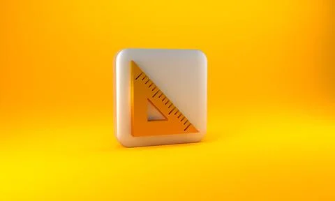 Gold Triangular ruler icon isolated on yellow background. Straightedge symbol Illustrazione stock