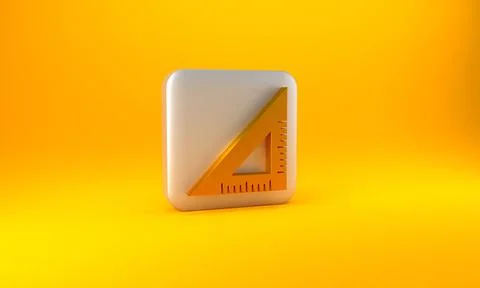 Gold Triangular ruler icon isolated on yellow background. Straightedge symbol 스톡 일러스트