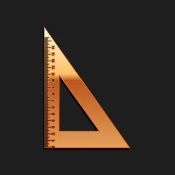 Gold Triangular ruler icon isolated on black background. Straightedge symbol Stock Illustration