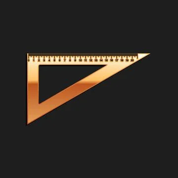 Gold Triangular ruler icon isolated on black background. Straightedge symbol Stock Illustration