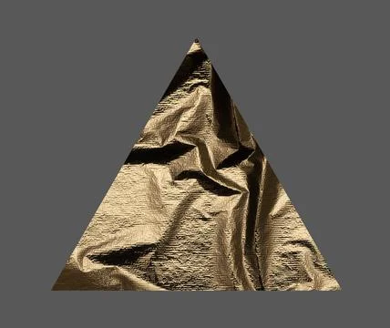 Gold triangular shape with crumpled, embossed metallic texture, luxurious and 写真素材