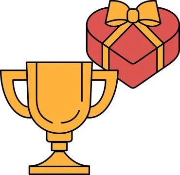 A gold trophy and a red box with a bow on top of it Stock Illustration